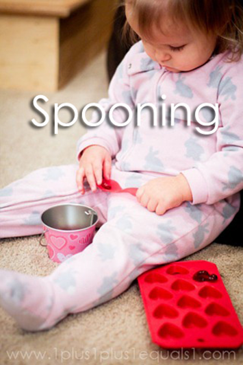 Tot School Ideas 18-24 Months -- Spooning from www.1plus1plus1equals1