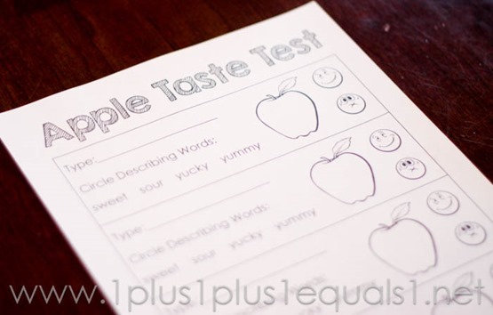 printable sample sheet time Taste  Test 1=1 Printables 1  with 1 Apple