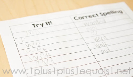 Try-It Spelling Printable