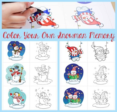 Color Your Own Snowman Matching Game ~ Free Printables