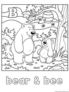 B for bear and bee coloring page