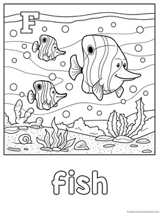 F for fish coloring page