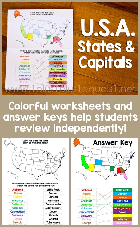 USA States and Capitals Worksheets