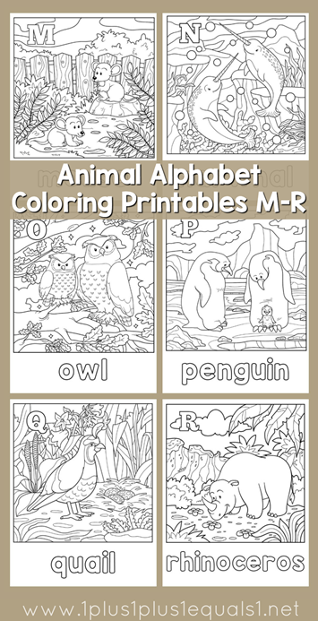 Animal Alphabet Coloring Printables M through R