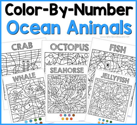 Color By Number Ocean Animals Coloring Pages - 1+1+1=1