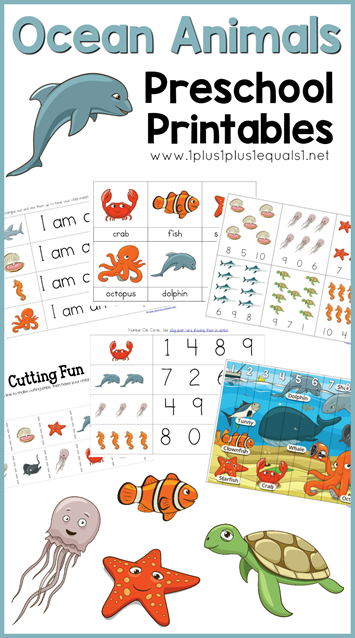 Ocean Animals Preschool Printables - 1+1+1=1