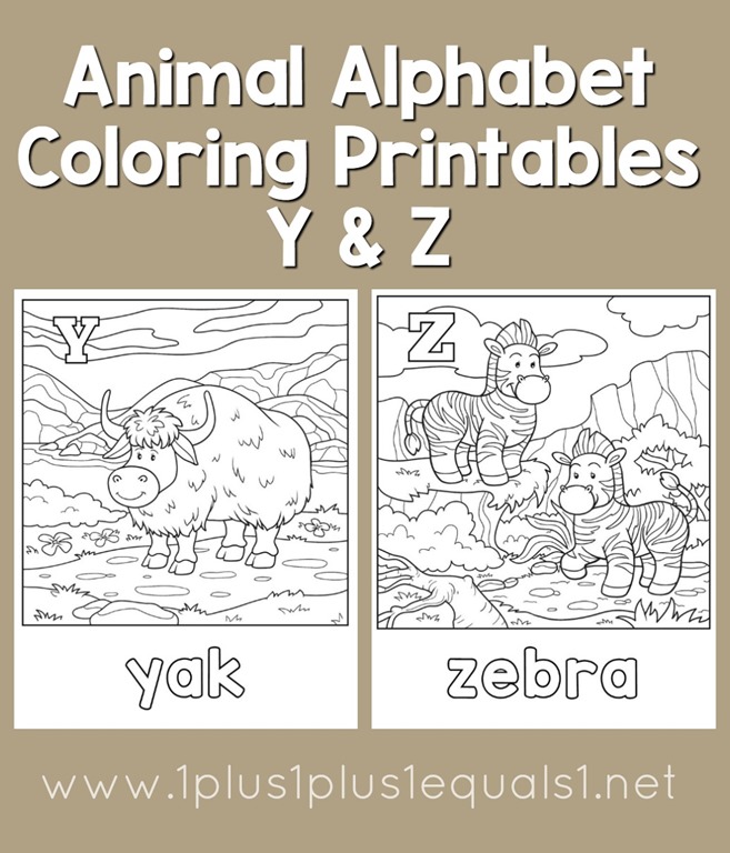 Animal Alphabet Coloring Printables Y and Z