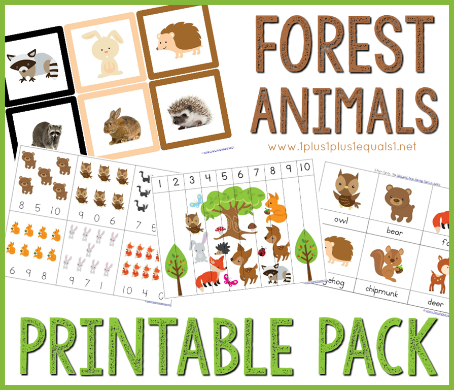 Forest Animals Printable Pack 1+1+1=1