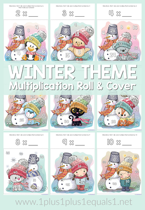 Winter Theme Multiplication Roll and Cover Printable Games
