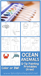 Ocean Animals Q-Tip Painting Printables