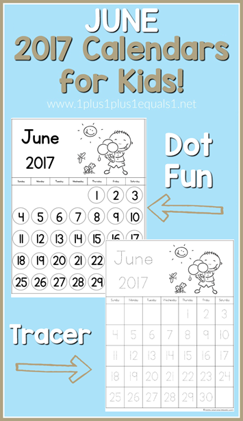 2017 Calendars for Kids June