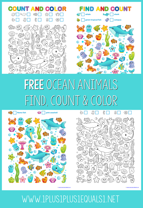 Ocean Animals Find Count and Color Printables