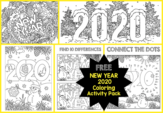 Happy New Year 2020 Coloring Activity Pack 1 1 1 1