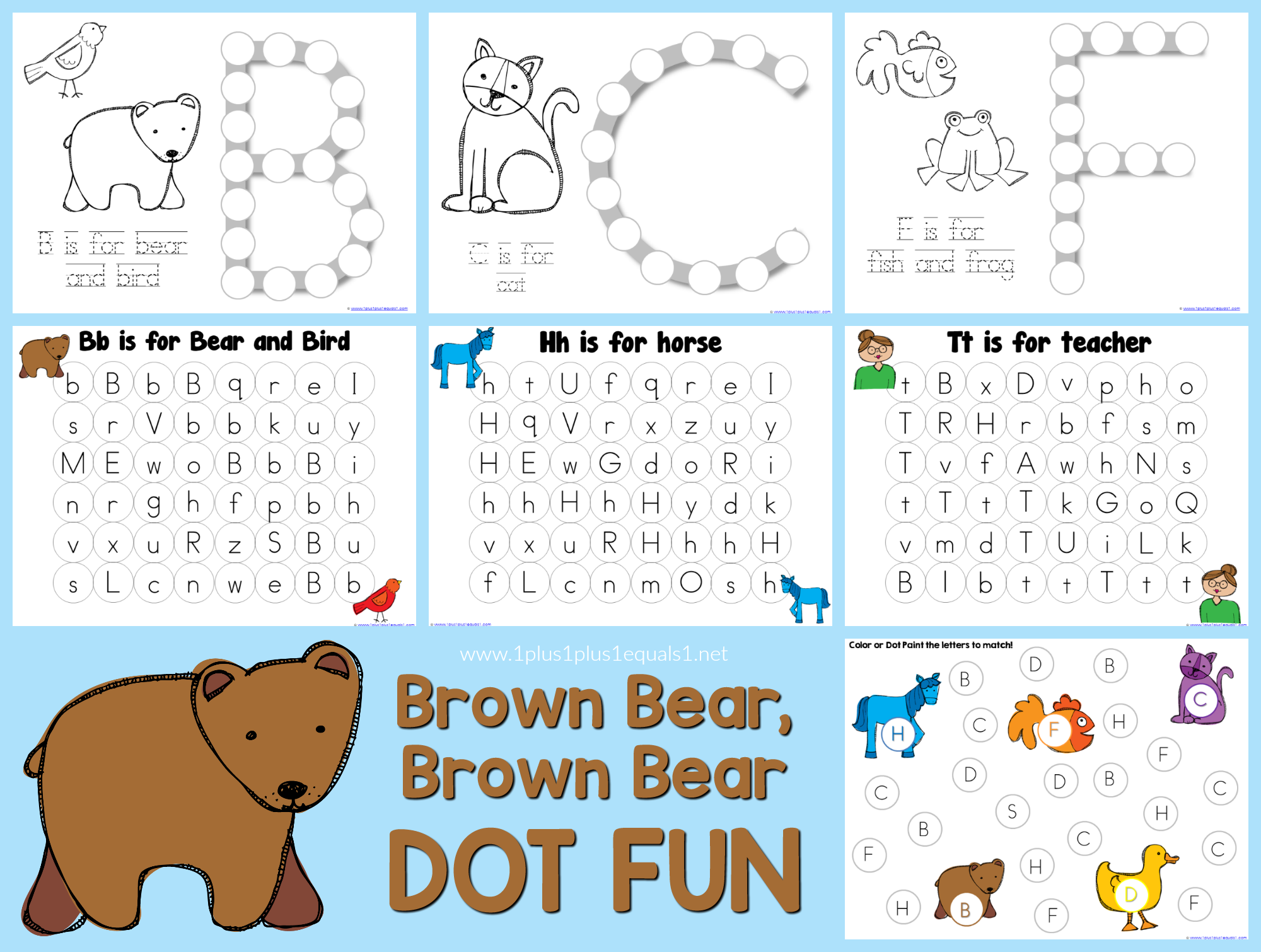 Brown Bear Dot Fun Printables - 1+1+1=1