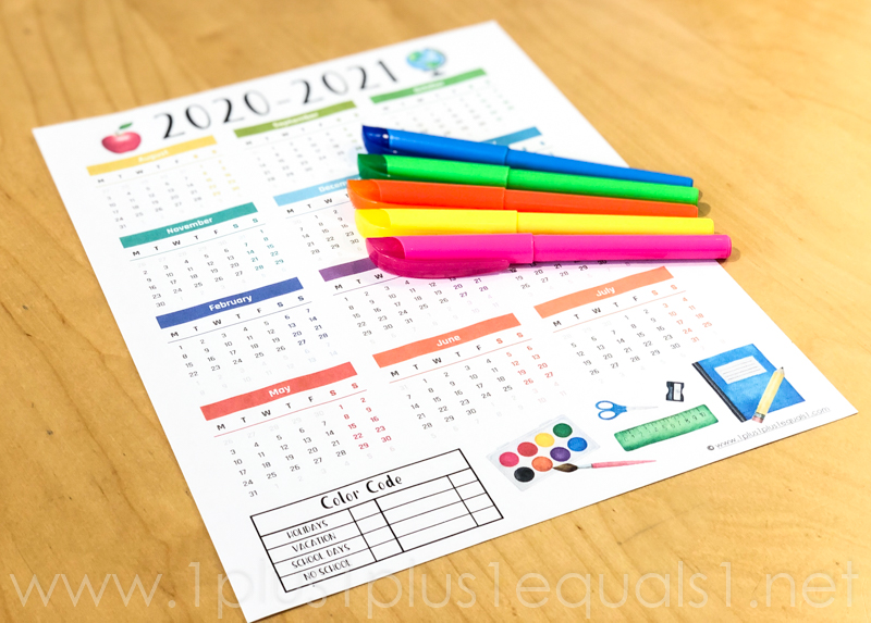 2020 2021 Year At A Glance Homeschool Calendar Printable 1 1 1 1