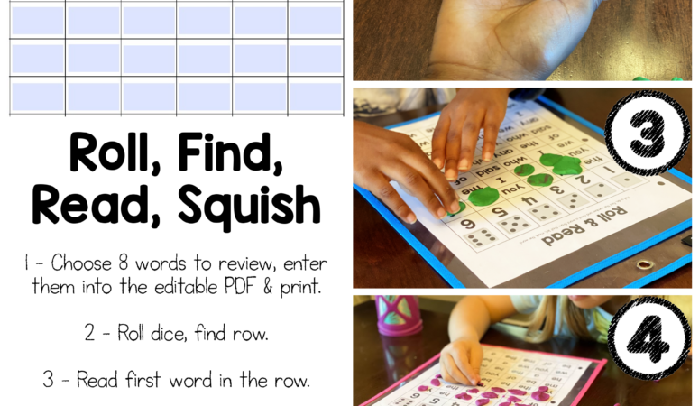 Roll, Find, Read, Squish – Fun Word Review Game with Editable PDF
