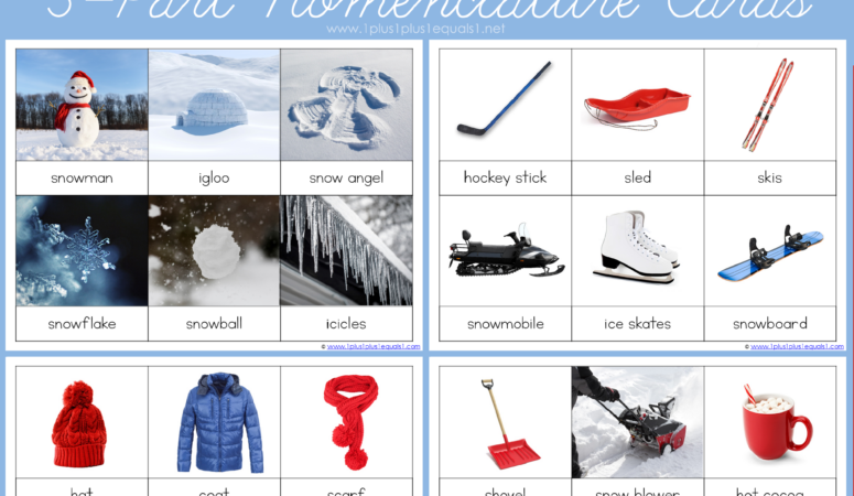 Montessori Nomenclature – Winter 3 Part Cards for winter word work and winter vocabulary practice