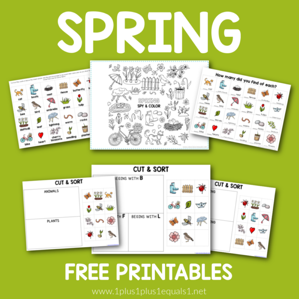 Free Spring Printables for Kids - I Spy - 1+1+1=1