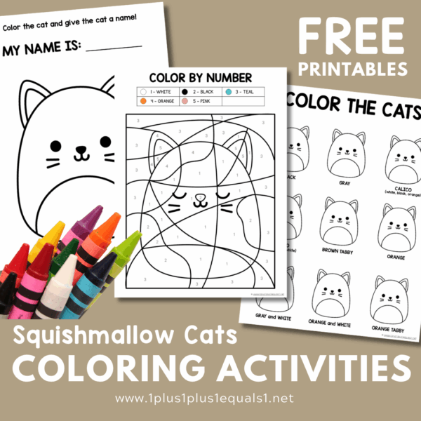 Squishmallow Cat Coloring Activities - 1+1+1=1
